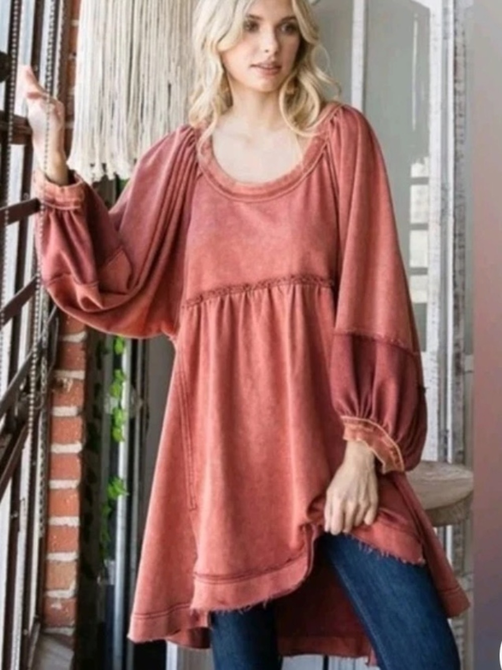 Oli & Hali Mineral Wash Midi Dress Salmon Raw Edge Side Tie S/M Boho Peasant